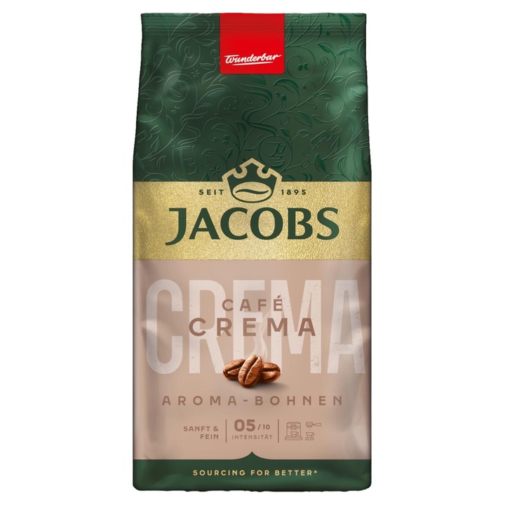 Cafea Jacobs Crema Aroma-Bohnen, 500 g, aroma bogata, crema catifelata