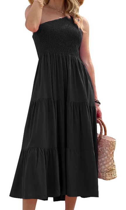 Лятна миди рокля, QttvbTna, вискоза, черно, Черен, XL