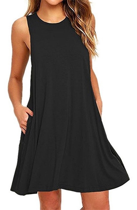 Дамска ежедневна лятна рокля от черна коприна QttvbTna, Черен