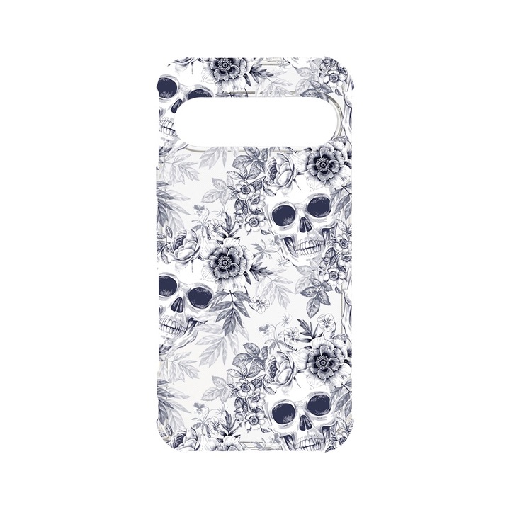 BestCase® Husa Anti Shock 1.5MM, Compatibila cu Google Pixel 9, Skull Black And White, Air cushion Technology, AS 1435