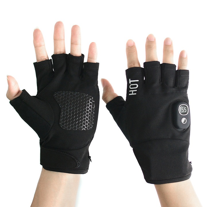 Manusi cu incalzire, incarcare USB, ideale pentru ski, hiking, bicicleta purtate ca undergloves sub manusile de iarna, design cu degete taiate