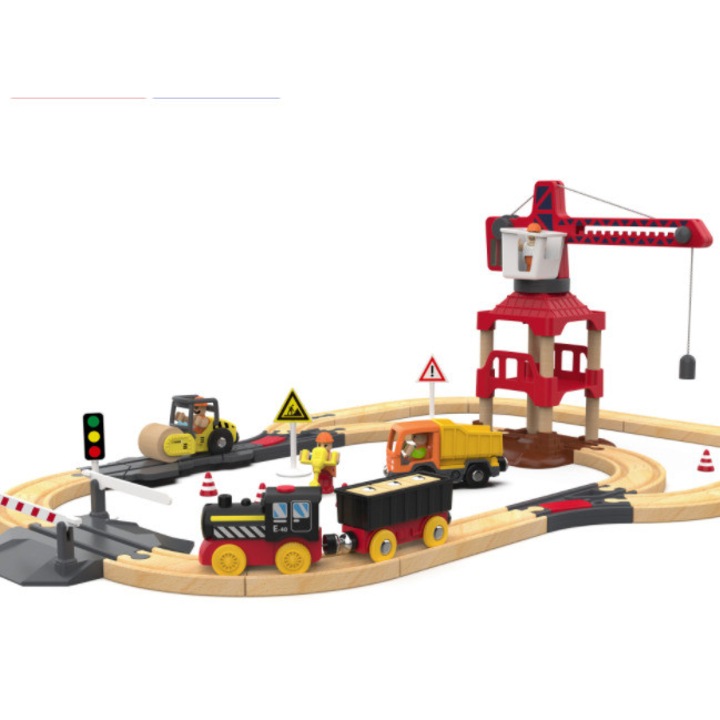 Set trenulete din lemn OBEST, 58 piese, rosu, 23x9x30cm