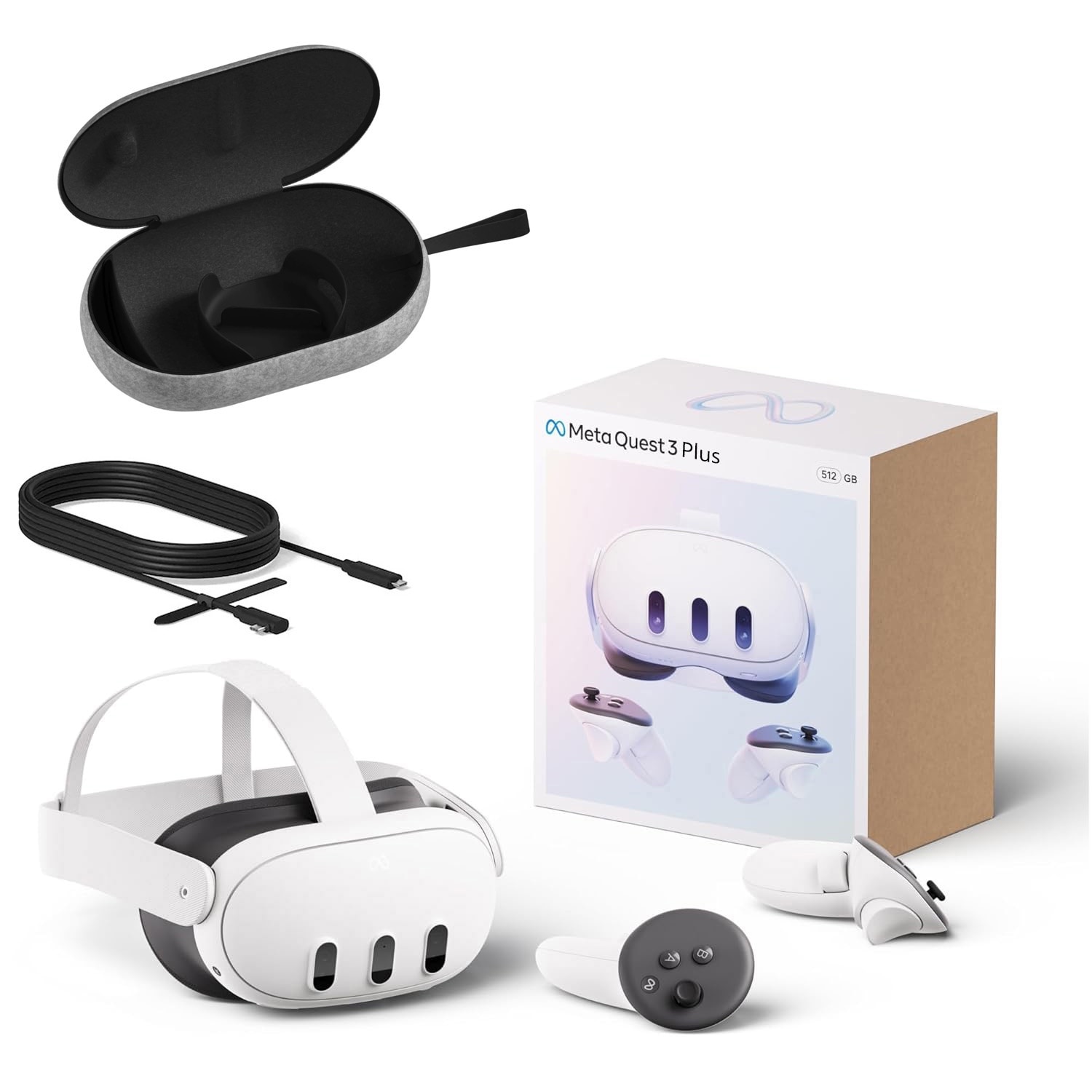 Set ochelari VR Meta Quest 3 Plus, 512GB, include Link Cable si