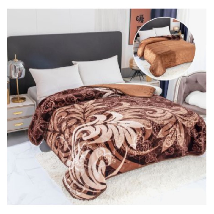 Patura Cocolino Gofrata cu 2 Fete, Model 3D, Maro, 200x240cm, 4 kg