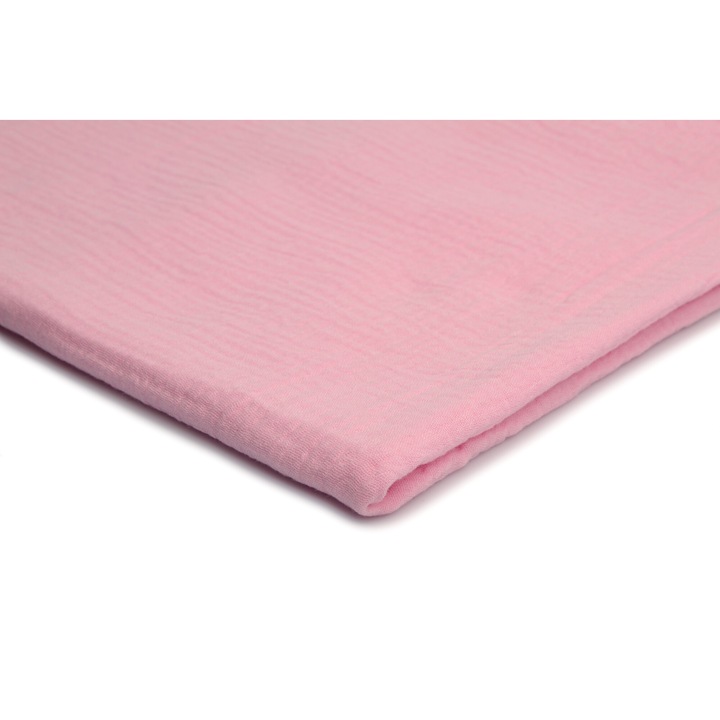 Tesatura muslin, strat dublu culoare Roz bomboane, 100% Bumbac, Dimensiuni 50cm x 130cm