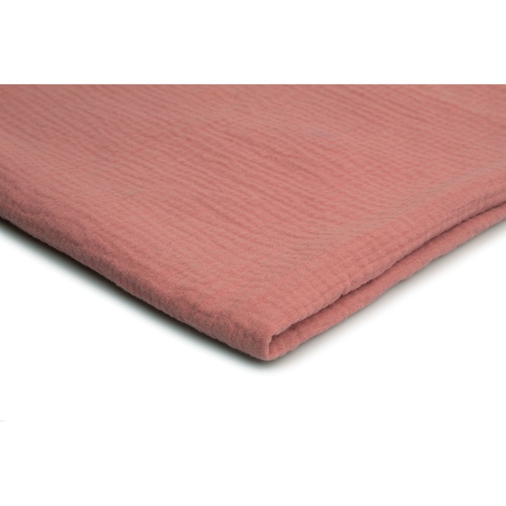 Tesatura muslin, strat dublu culoare Roz pudrat inchis, 100% Bumbac, Dimensiuni 50cm x 130cm