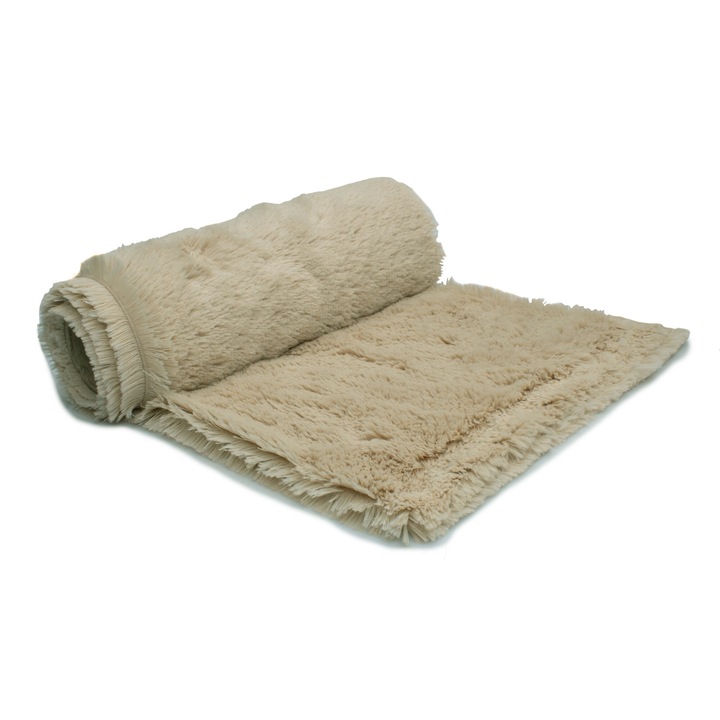 Tricotaje Minkee model:SHAGGY, par 18mm, culoare Bej deschis, 100% Poliester, Dimensiuni 50cm x 160cm