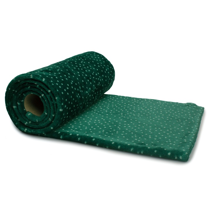 Плетен плюш Minkee с щампа, точки на зелен фон, 100% полиестер, размер 50cm x 160cm