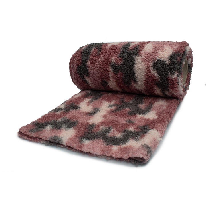 Fleece tesatura tricotata, tip:BOUCLE print camo roz, 100% poliester, 160cm x 50cm