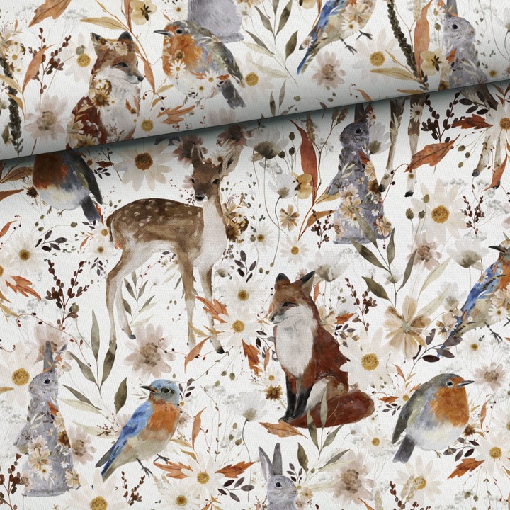 Material textil, Bumbac imprimat Padure de toamna in floare, bumbac 100%