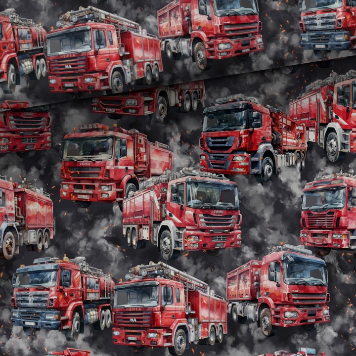 Material textil, Tricot french terry, Tricot trening imprimat Masini de pompieri, bumbac 95%, elastan 5%