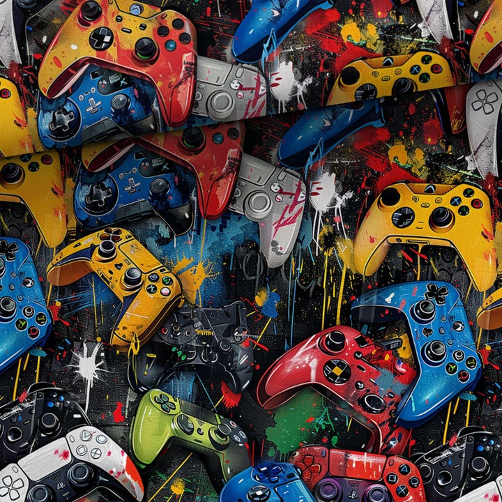 Material textil, Tricot french terry, Tricot trening imprimat Game lover Oldschool, bumbac 95%, elastan 5%