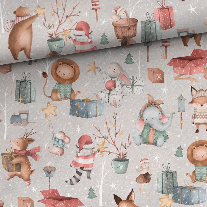 Material textil, Tricot french terry, Tricot trening imprimat Curatenie de Craciun, bumbac 95%, elastan 5%