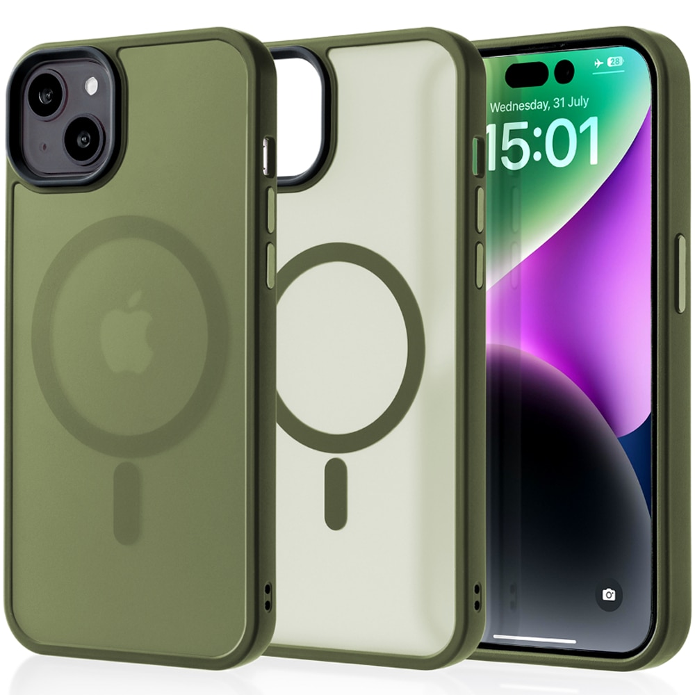 Husa compatibila cu Incarcare Magsafe pentru Apple iPhone 14 Plus, CASEY STUDIOS™, de Protectie, Slim, pentru Incarcare Wireless, Margini Ridicate pentru Protectia Ecranului si a Camerelor, Verde