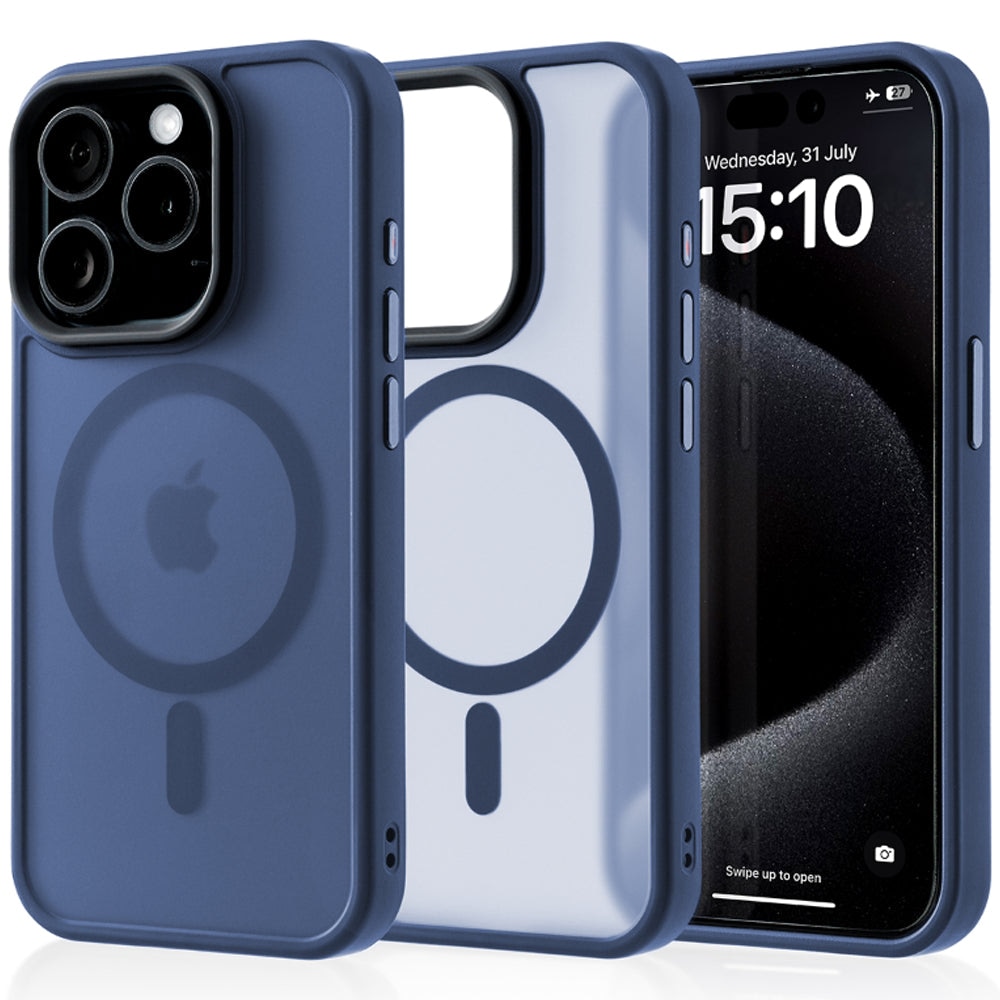 Husa compatibila cu Incarcare Magsafe compatibila cu iPhone 15 Pro, CASEY STUDIOS™, de Protectie, Slim, pentru Incarcare Wireless, Margini Ridicate de Protectia Ecranului si a Camerelor, Albastru Inchis