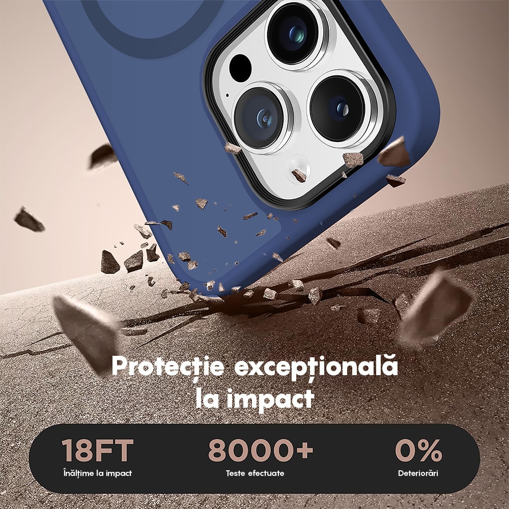Husa compatibila cu Incarcare Magsafe pentru Apple iPhone 15 Pro Max, CASEY STUDIOS™, de Protectie, Slim, pentru Incarcare Wireless, Margini Ridicate pentru Protectia Ecranului si a Camerelor, Anti socuri, Albastru inchis