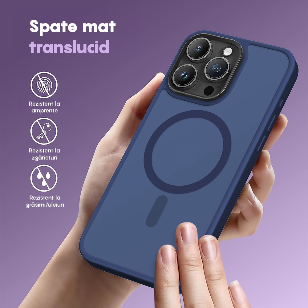 Husa compatibila cu Incarcare Magsafe pentru Apple iPhone 15 Pro Max, CASEY STUDIOS™, de Protectie, Slim, pentru Incarcare Wireless, Margini Ridicate pentru Protectia Ecranului si a Camerelor, Anti socuri, Albastru inchis