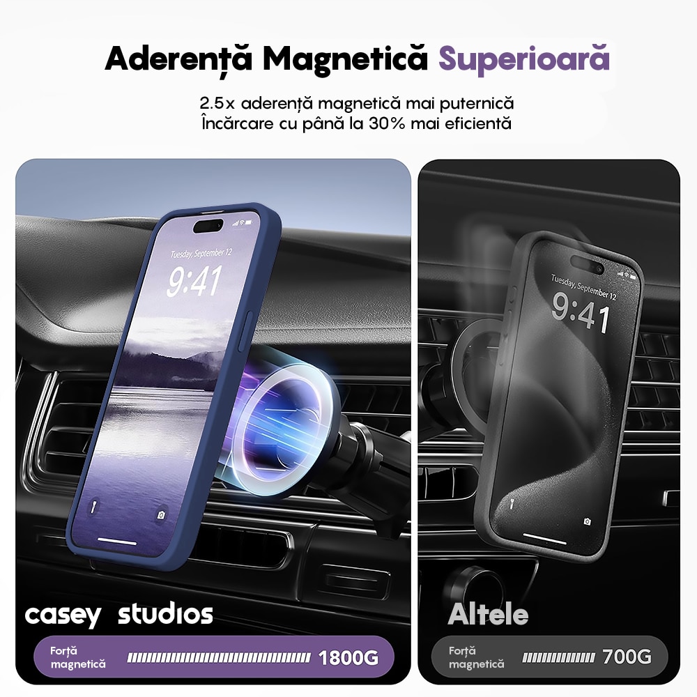 Husa compatibila cu Incarcare Magsafe pentru Apple iPhone 15 Pro Max, CASEY STUDIOS™, de Protectie, Slim, pentru Incarcare Wireless, Margini Ridicate pentru Protectia Ecranului si a Camerelor, Anti socuri, Albastru inchis