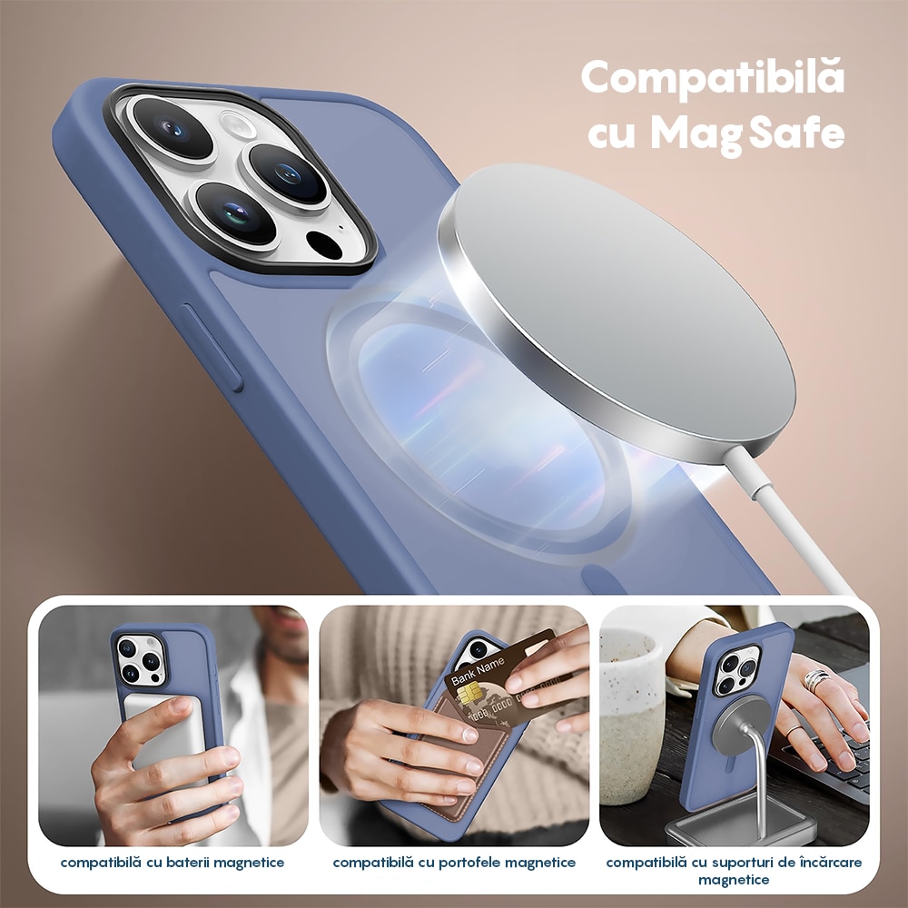 Husa compatibila cu Incarcare Magsafe compatibila cu iPhone 13 Pro Max, CASEY STUDIOS™, de Protectie, Slim, pentru Incarcare Wireless, Margini Ridicate de Protectia Ecranului si a Camerelor, Albastru Deschis