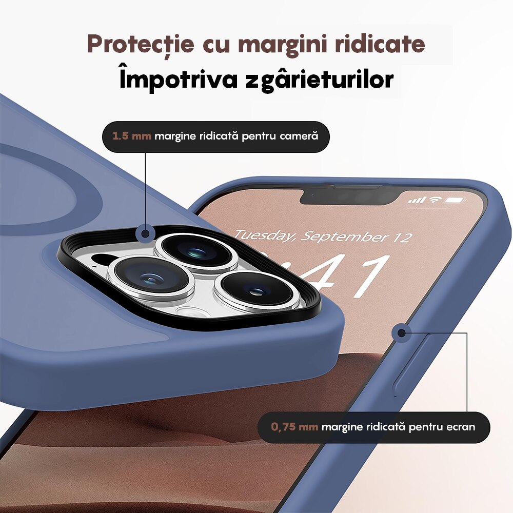 Husa compatibila cu Incarcare Magsafe compatibila cu iPhone 13 Pro Max, CASEY STUDIOS™, de Protectie, Slim, pentru Incarcare Wireless, Margini Ridicate de Protectia Ecranului si a Camerelor, Albastru Deschis