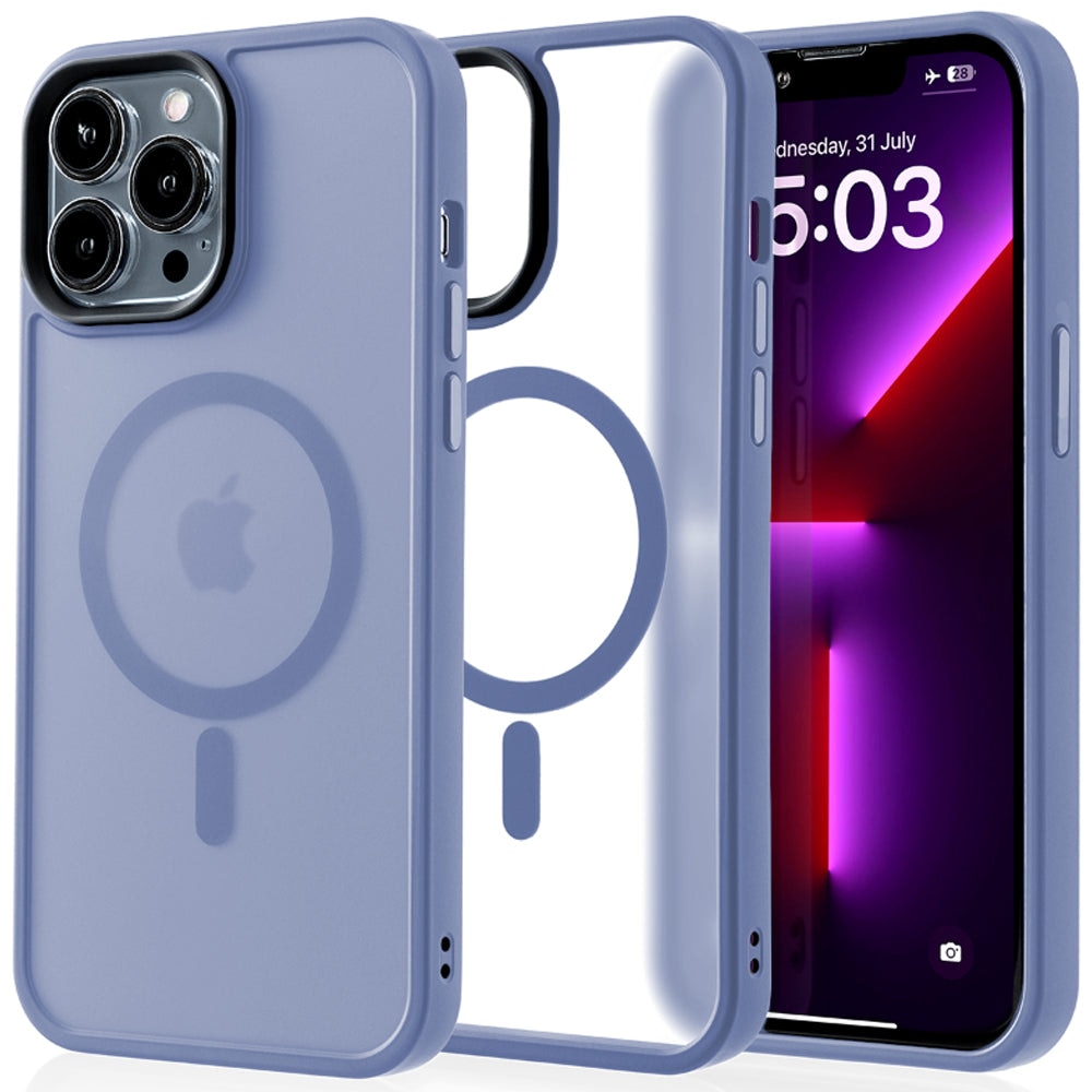 Husa compatibila cu Incarcare Magsafe compatibila cu iPhone 13 Pro Max, CASEY STUDIOS™, de Protectie, Slim, pentru Incarcare Wireless, Margini Ridicate de Protectia Ecranului si a Camerelor, Albastru Deschis
