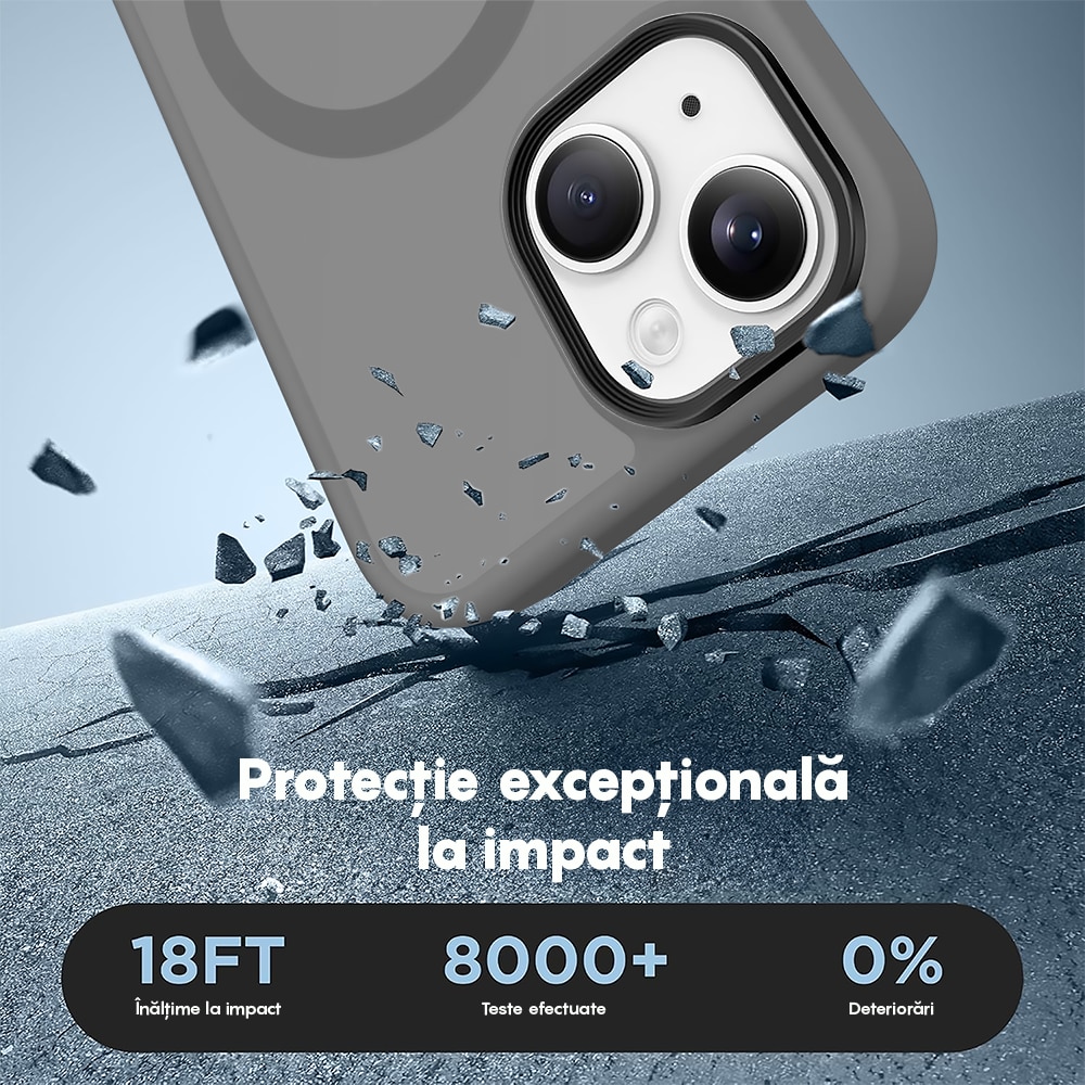 Husa compatibila cu Incarcare Magsafe compatibila cu iPhone 15, CASEY STUDIOS™, de Protectie, Slim, pentru Incarcare Wireless, Margini Ridicate de Protectia Ecranului si a Camerelor, Gri deschis