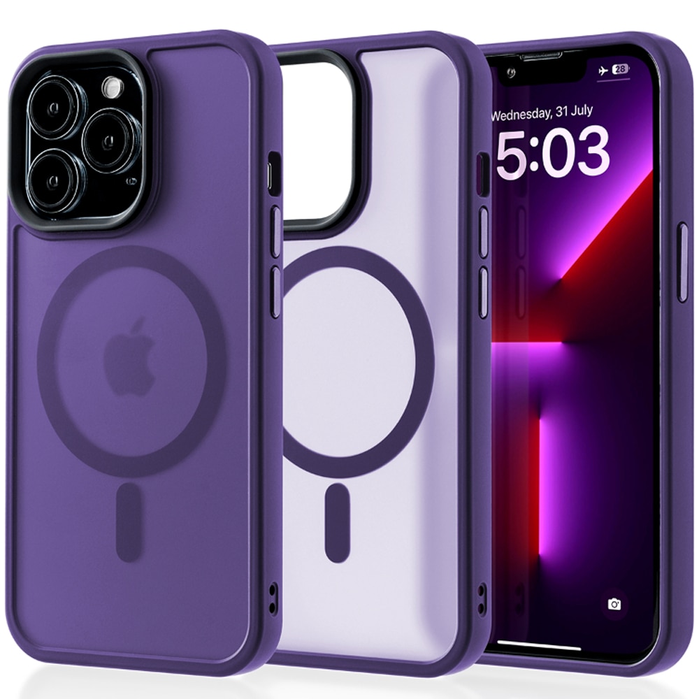 Husa compatibila cu Incarcare Magsafe pentru Apple iPhone 13 Pro, CASEY STUDIOS™, de Protectie, Slim, pentru Incarcare Wireless, Margini Ridicate pentru Protectia Ecranului si a Camerelor, Mov Inchis
