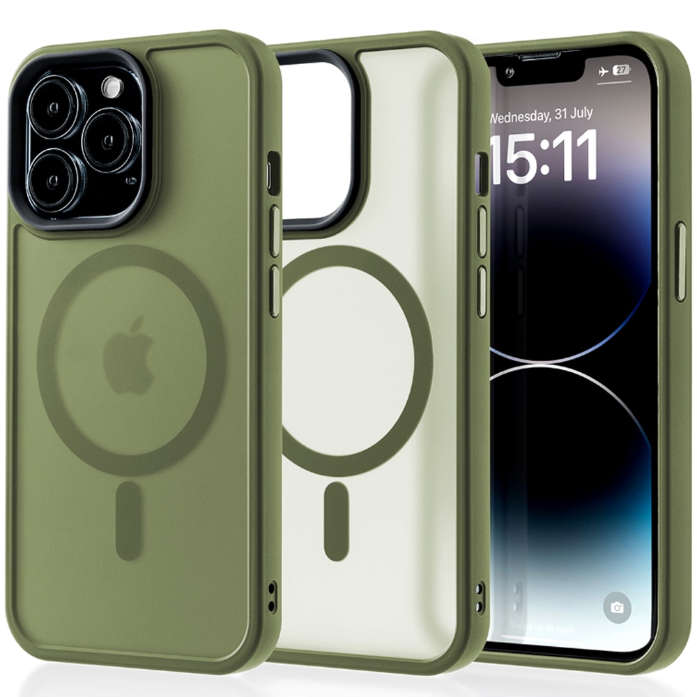 Husa compatibila cu Incarcare Magsafe compatibila cu iPhone 14 Pro, CASEY STUDIOS™, de Protectie, Slim, pentru Incarcare Wireless, Margini Ridicate de Protectia Ecranului si a Camerelor, Verde