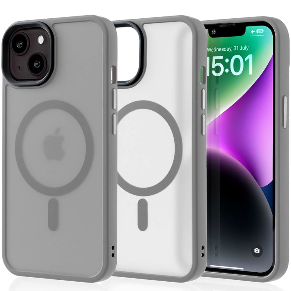 Husa compatibila cu Incarcare Magsafe pentru Apple iPhone 14, CASEY STUDIOS™, de Protectie, Slim, pentru Incarcare Wireless, Margini Ridicate pentru Protectia Ecranului si a Camerelor, Gri deschis