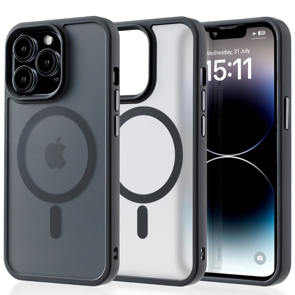 Husa compatibila cu Incarcare Magsafe compatibila cu iPhone 14 Pro, CASEY STUDIOS™, de Protectie, Slim, pentru Incarcare Wireless, Margini Ridicate de Protectia Ecranului si a Camerelor, Negru