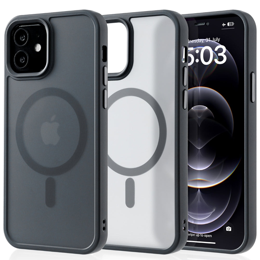 Husa compatibila cu Incarcare Magsafe compatibila cu iPhone 12/12 Pro, CASEY STUDIOS™, de Protectie, Slim, pentru Incarcare Wireless, Margini Ridicate de Protectia Ecranului si a Camerelor, Negru