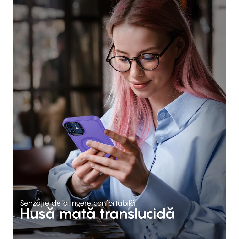 Husa compatibila cu Incarcare Magsafe compatibila cu iPhone 11, CASEY STUDIOS™, de Protectie, Slim, pentru Incarcare Wireless, Margini Ridicate de Protectia Ecranului si a Camerelor, Mov Deschis