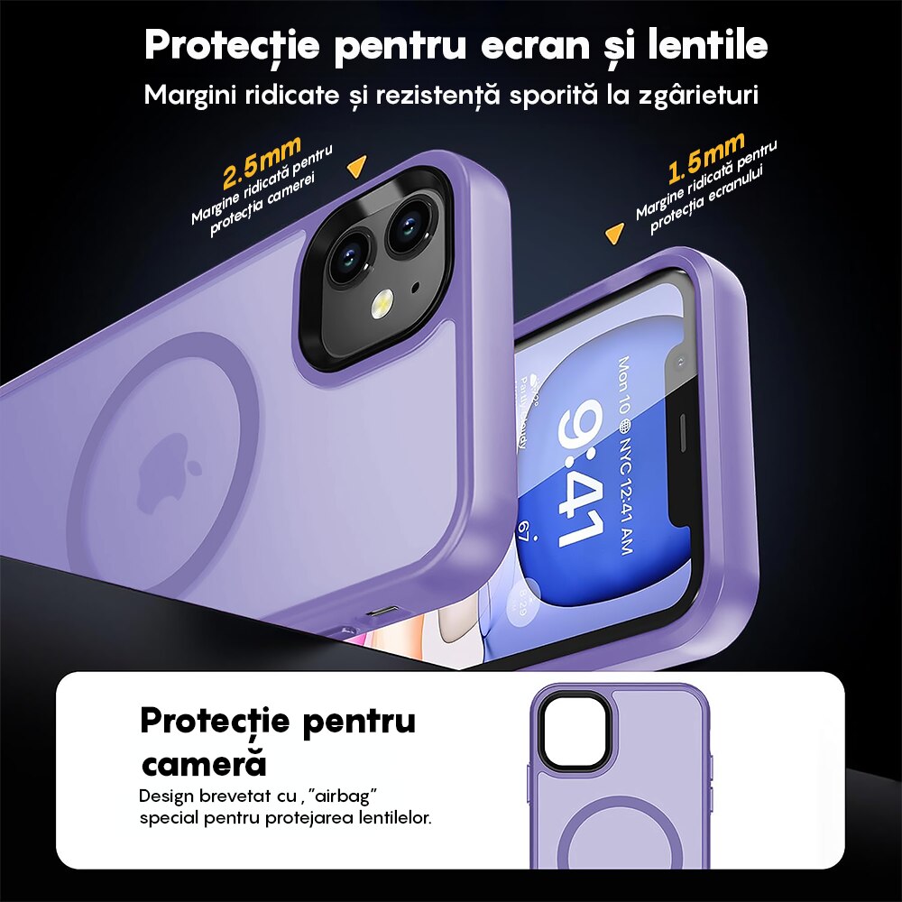 Husa compatibila cu Incarcare Magsafe compatibila cu iPhone 11, CASEY STUDIOS™, de Protectie, Slim, pentru Incarcare Wireless, Margini Ridicate de Protectia Ecranului si a Camerelor, Mov Deschis