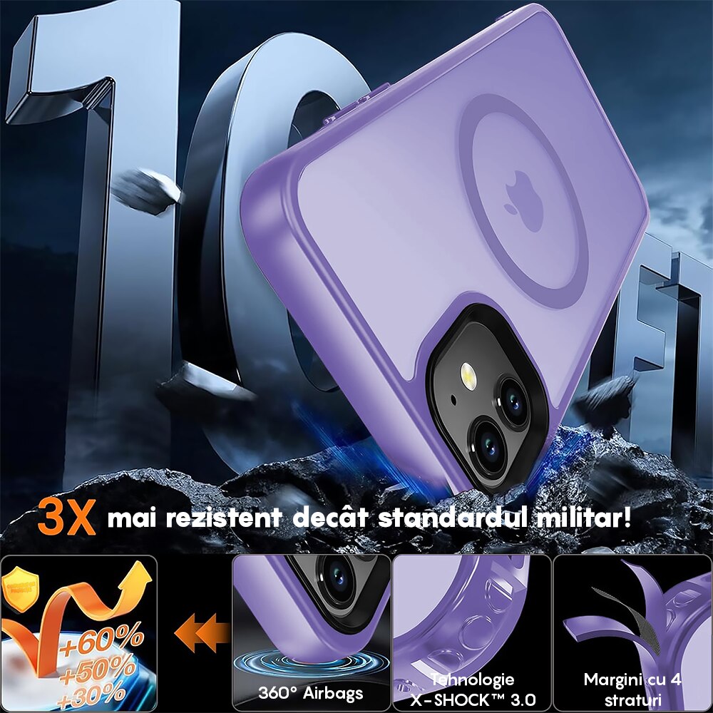 Husa compatibila cu Incarcare Magsafe compatibila cu iPhone 11, CASEY STUDIOS™, de Protectie, Slim, pentru Incarcare Wireless, Margini Ridicate de Protectia Ecranului si a Camerelor, Mov Deschis