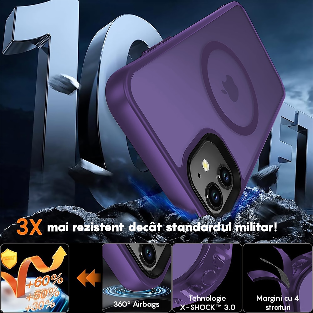 Husa compatibila cu Incarcare Magsafe compatibila cu iPhone 11, CASEY STUDIOS™, de Protectie, Slim, pentru Incarcare Wireless, Margini Ridicate de Protectia Ecranului si a Camerelor, Mov Inchis