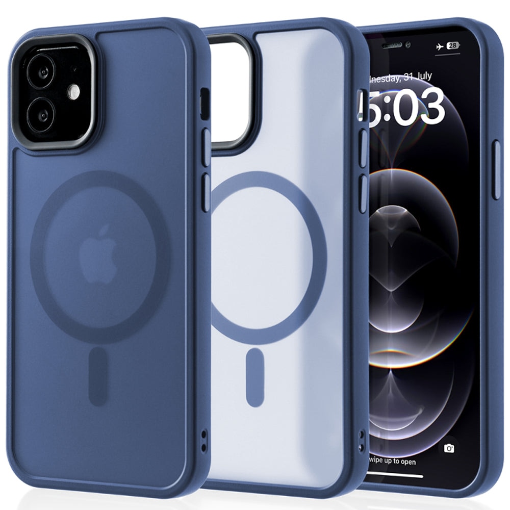Husa compatibila cu Incarcare Magsafe compatibila cu iPhone 12/12 Pro, CASEY STUDIOS™, de Protectie, Slim, pentru Incarcare Wireless, Margini Ridicate de Protectia Ecranului si a Camerelor, Albastru Inchis