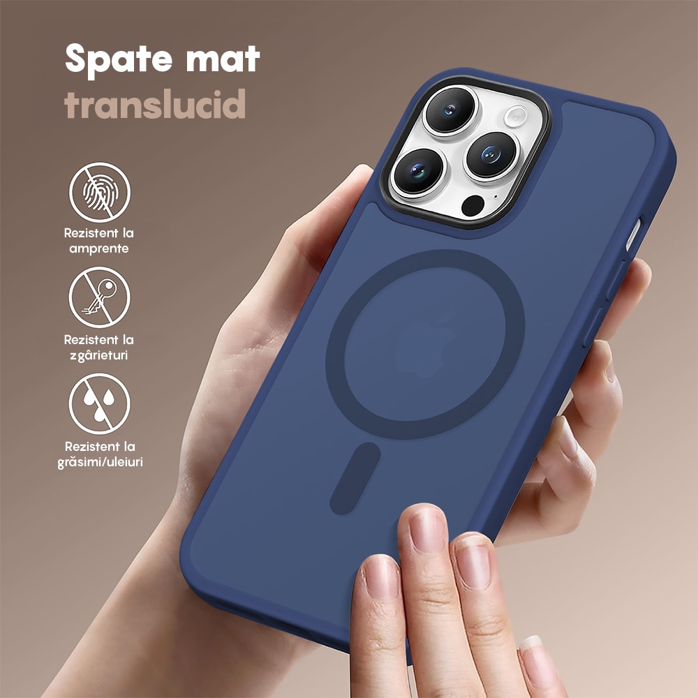 Husa compatibila cu Incarcare Magsafe compatibila cu iPhone 12/12 Pro, CASEY STUDIOS™, de Protectie, Slim, pentru Incarcare Wireless, Margini Ridicate de Protectia Ecranului si a Camerelor, Albastru Inchis