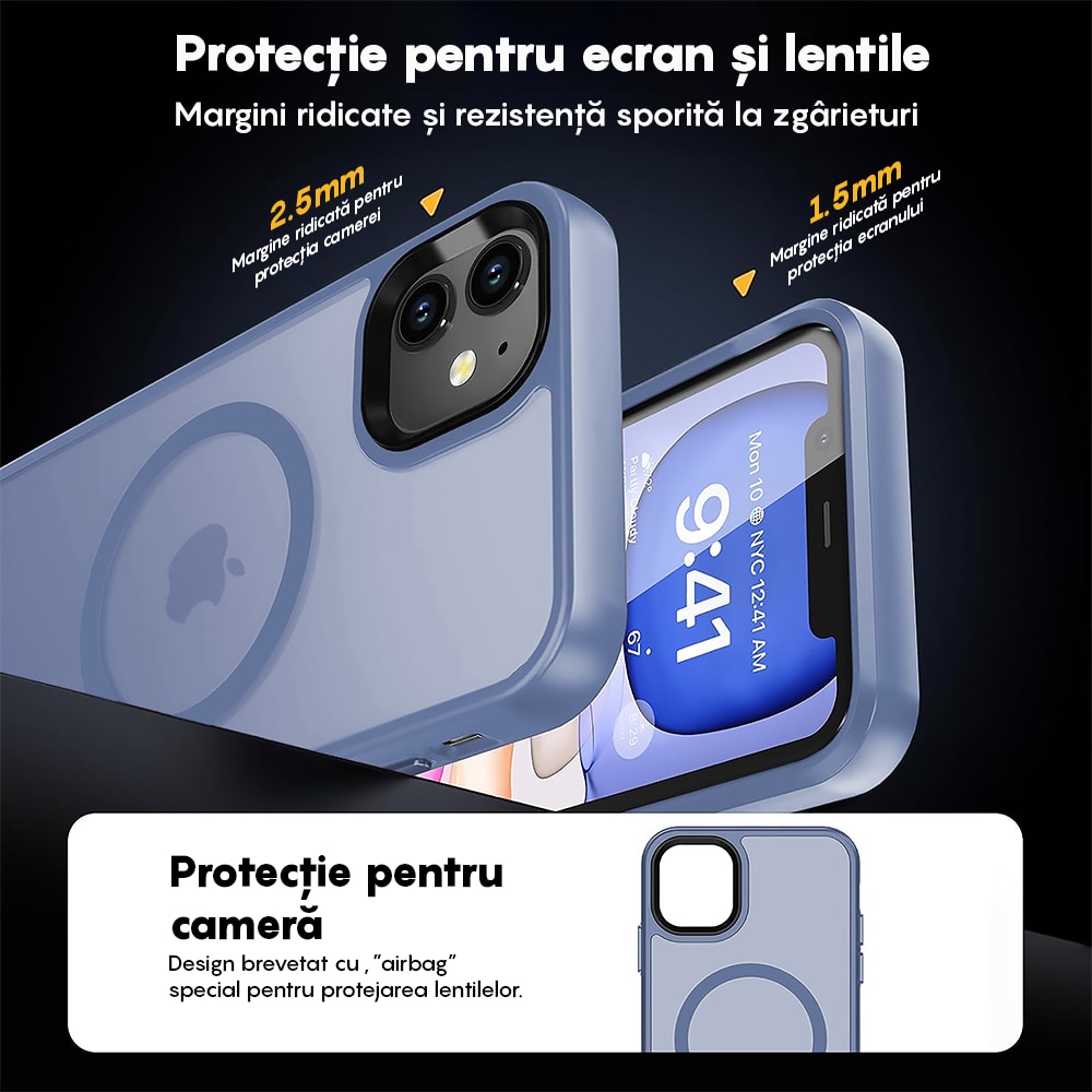 Husa compatibila cu Incarcare Magsafe compatibila cu iPhone 11, CASEY STUDIOS™, de Protectie, Slim, pentru Incarcare Wireless, Margini Ridicate de Protectia Ecranului si a Camerelor, Albastru Deschis