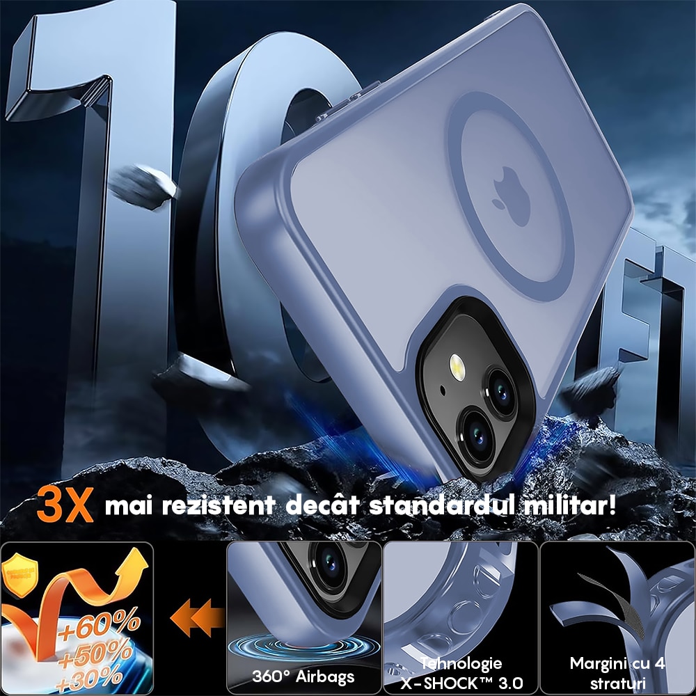 Husa compatibila cu Incarcare Magsafe compatibila cu iPhone 11, CASEY STUDIOS™, de Protectie, Slim, pentru Incarcare Wireless, Margini Ridicate de Protectia Ecranului si a Camerelor, Albastru Deschis