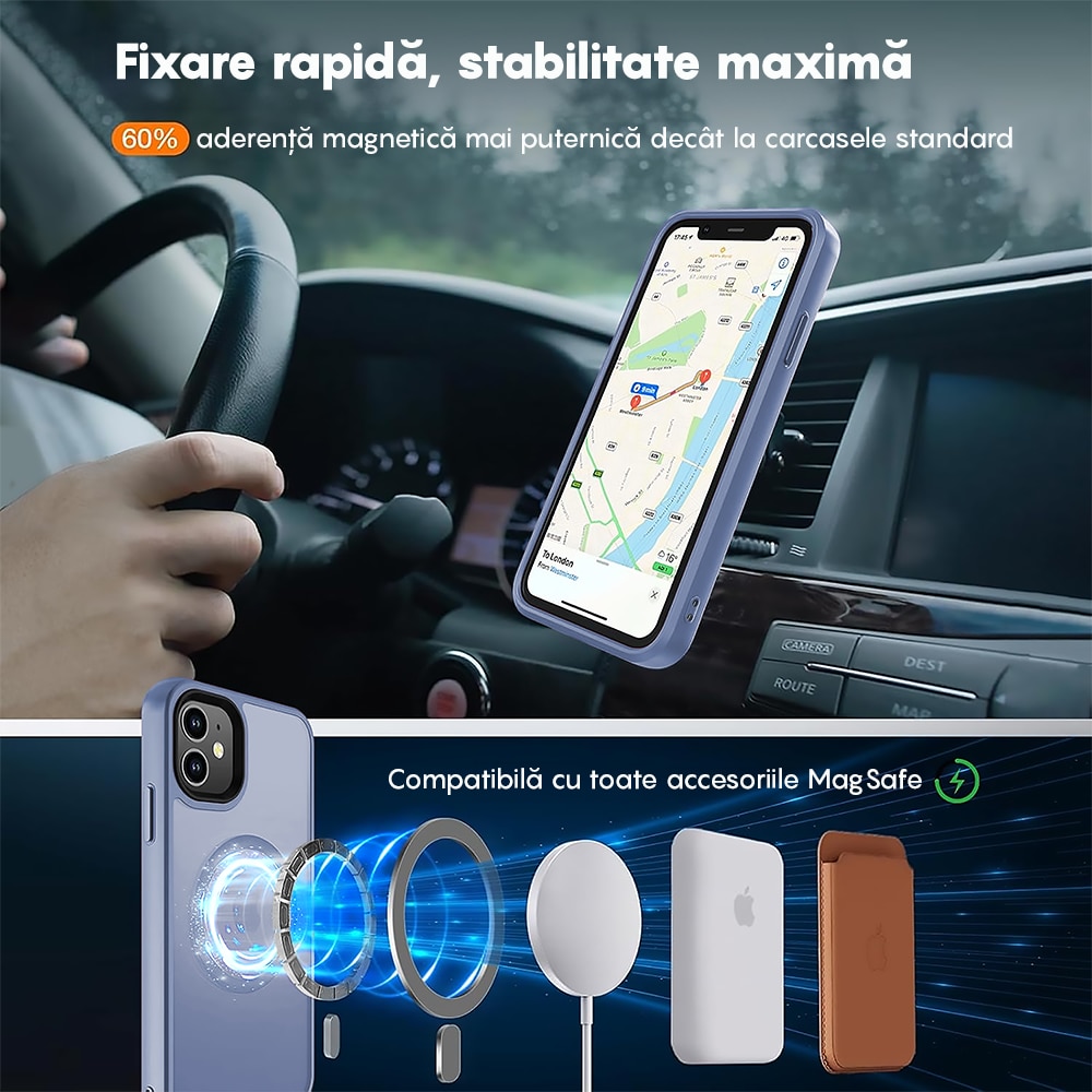 Husa compatibila cu Incarcare Magsafe compatibila cu iPhone 11, CASEY STUDIOS™, de Protectie, Slim, pentru Incarcare Wireless, Margini Ridicate de Protectia Ecranului si a Camerelor, Albastru Deschis