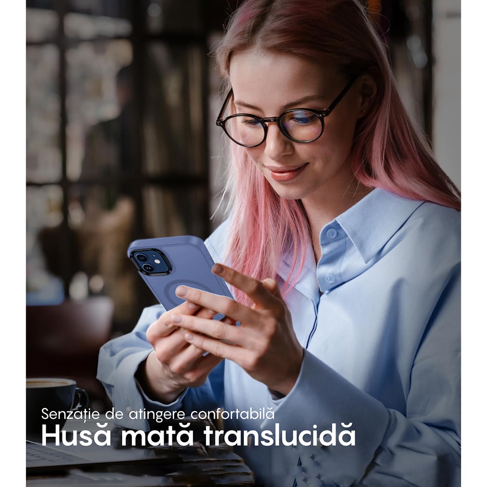 Husa compatibila cu Incarcare Magsafe compatibila cu iPhone 11, CASEY STUDIOS™, de Protectie, Slim, pentru Incarcare Wireless, Margini Ridicate de Protectia Ecranului si a Camerelor, Albastru Deschis