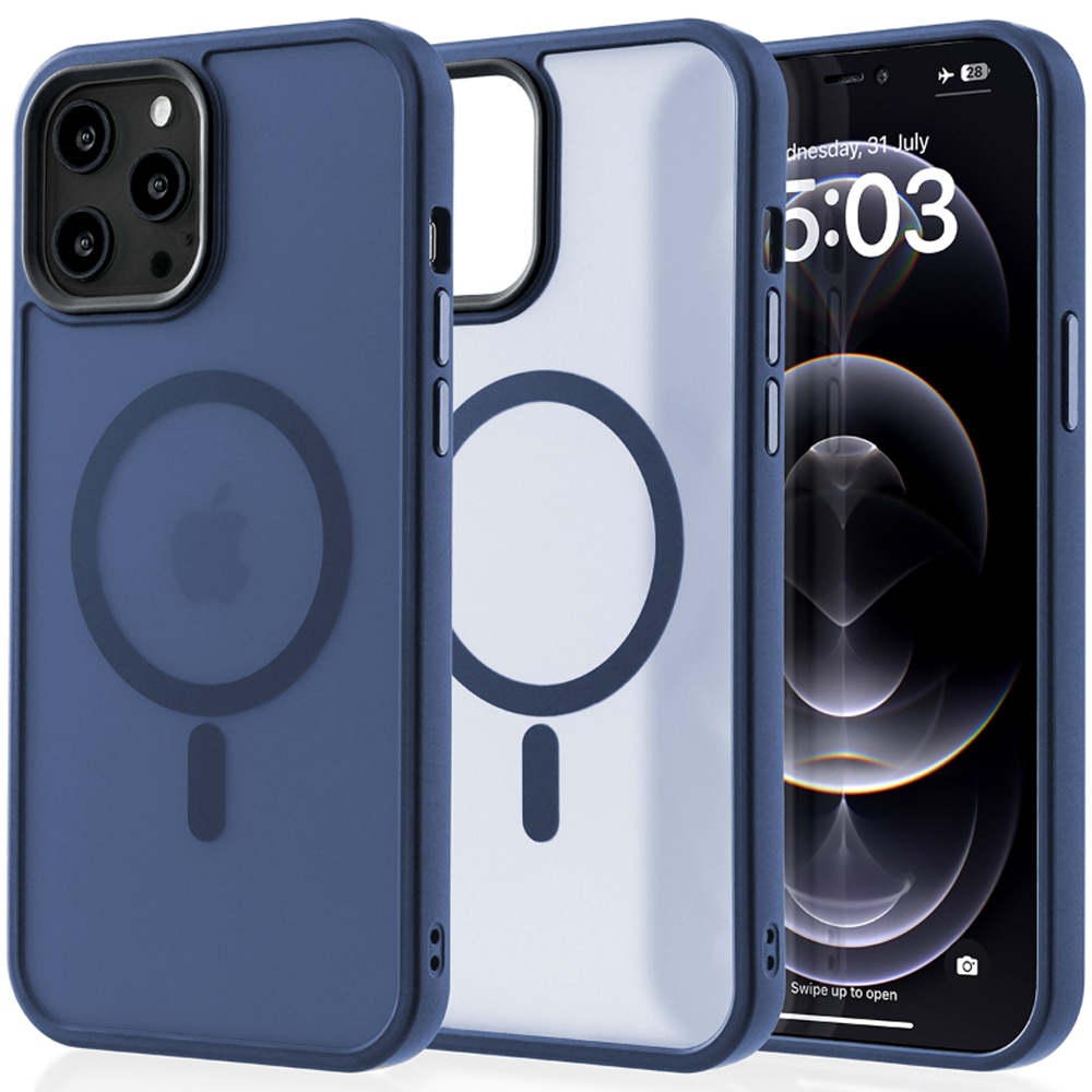 Husa compatibila cu Incarcare Magsafe pentru Apple iPhone 12 Pro Max, CASEY STUDIOS™, de Protectie, Slim, pentru Incarcare Wireless, Margini Ridicate pentru Protectia Ecranului si a Camerelor, Albastru Inchis