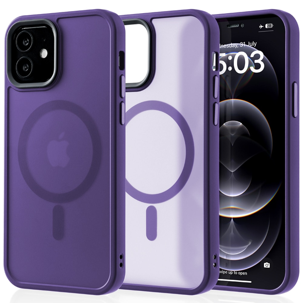 Husa compatibila cu Incarcare Magsafe compatibila cu iPhone 12/12 Pro, CASEY STUDIOS™, de Protectie, Slim, pentru Incarcare Wireless, Margini Ridicate de Protectia Ecranului si a Camerelor, Mov Inchis