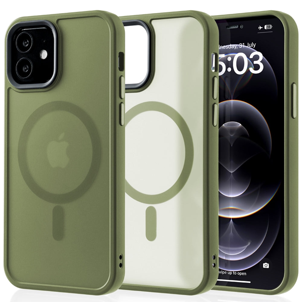 Husa compatibila cu Incarcare Magsafe compatibila cu iPhone 12/12 Pro, CASEY STUDIOS™, de Protectie, Slim, pentru Incarcare Wireless, Margini Ridicate de Protectia Ecranului si a Camerelor, Verde