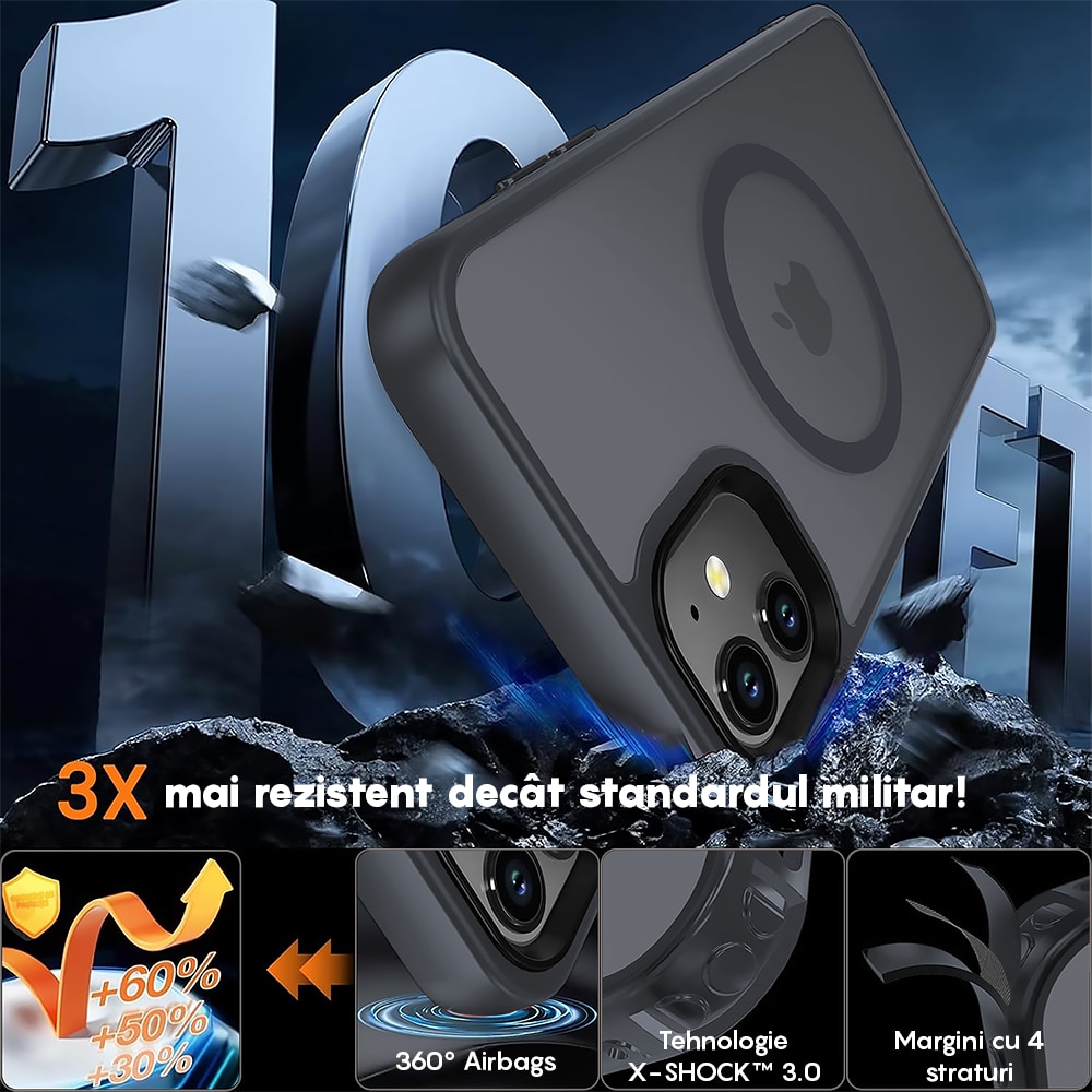 Husa compatibila cu Incarcare Magsafe compatibila cu iPhone 11, CASEY STUDIOS™, de Protectie, Slim, pentru Incarcare Wireless, Margini Ridicate de Protectia Ecranului si a Camerelor, Negru