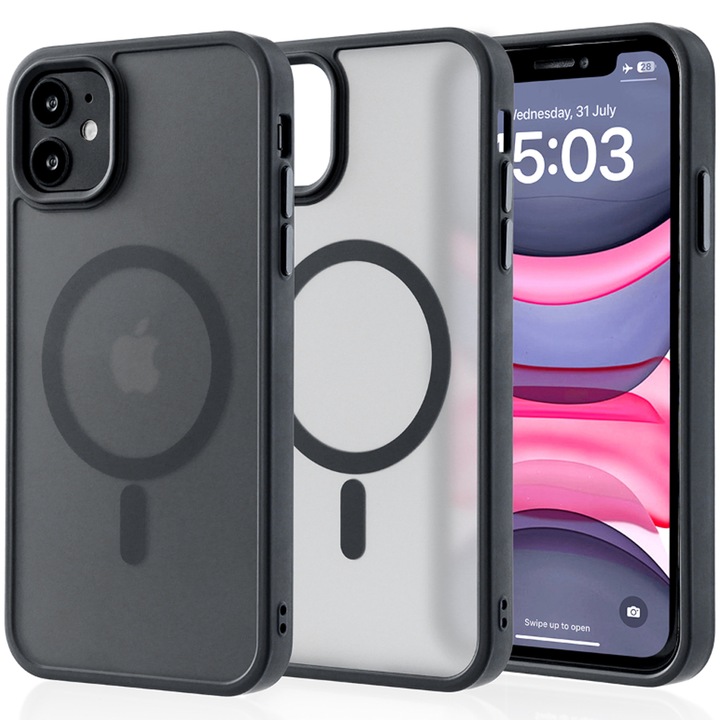 Калъф за Apple iPhone 11, CASEY STUDIOS, Защитен, Тънък, Безжично зареждане, Повдигнати ръбове за защита на екрана и камерата, Черен