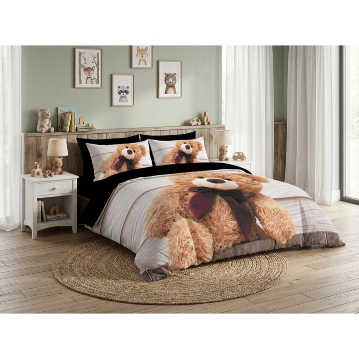 Lenjerie de pat din microfibra 3D URSULET CU FUNDITA crem