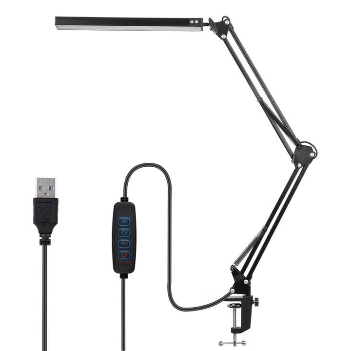 LED desk lamp, 3 color temperature modes, 10 level brightness adjustment, 360 degree rotation adjustment, foldable, eye protection, black