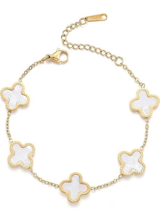 Bratara cu trifoi cu patru foi, PEEIK, aurit, ajustabila, 6.41"+1.9" extensie, bijuterie pentru femei