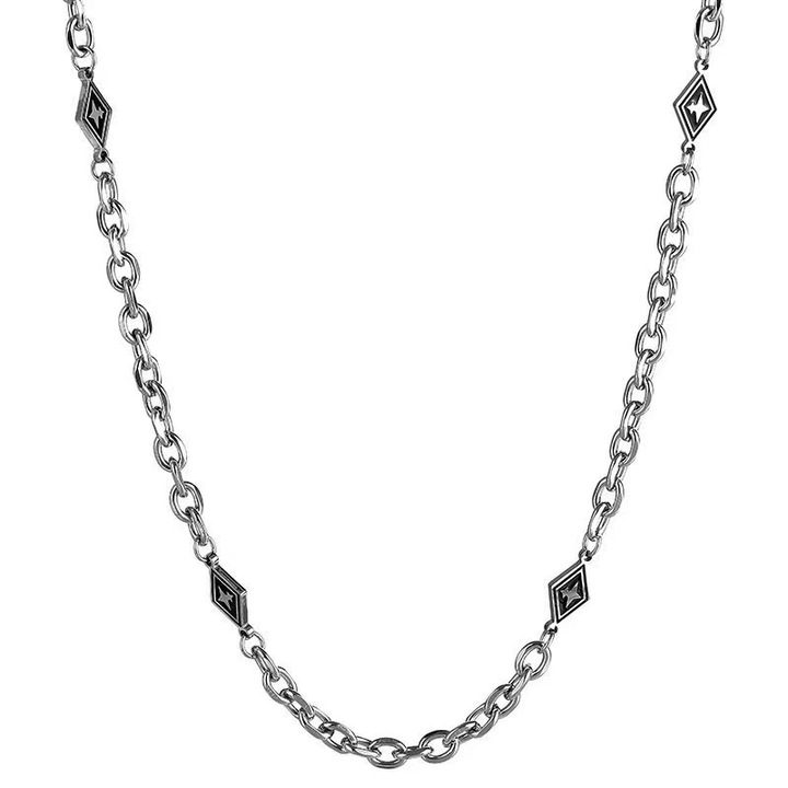 Lant de pulover pentru barbati, PEEIK, model romb cu stele, otel inoxidabil, 41x50cm